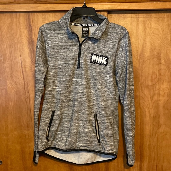 Pink By Victoria's Secret Heathered Gray 1/4 Zip Sweatshirt - Picture 1 of 4